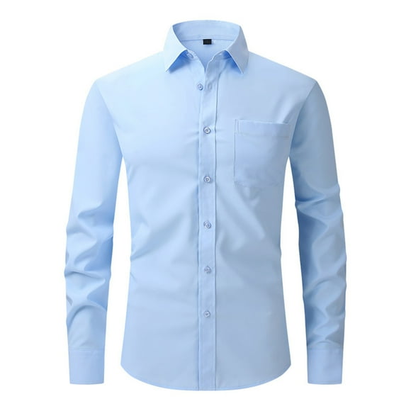 Wdfiry Men Casual Dress Shirt Fashion Whole Colored Turn-down Collar Button Long Sleeve Business Shirt Blouse