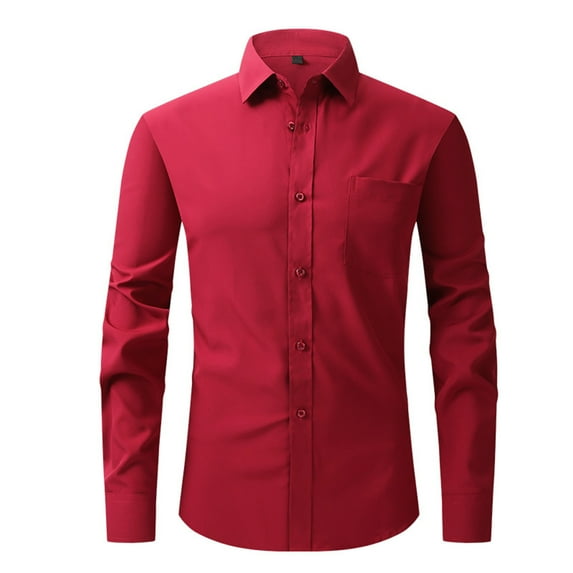Wdfiry Men Casual Dress Shirt Fashion Whole Colored Turn-down Collar Button Long Sleeve Business Shirt Blouse