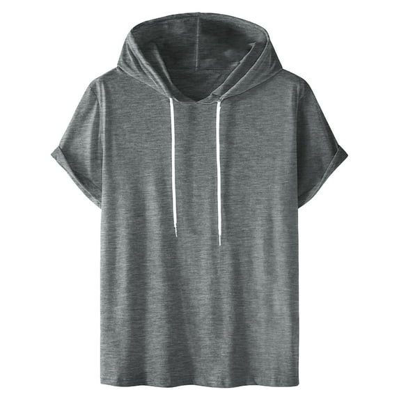 Wdfiry Men Casual Short Sleeve Hoodie Top Plus Size Drawstring Solid Hooded Pullover Summer Sports T Shirt Tees