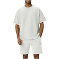 thumbnail image 1 of Ohufall Men Plus Size Outfits Sets Summer 2 Piece Sets Casual Short Sleeve Round-neck Tee Tops and Loose Wide Leg Shorts with Pockets Fashion Solid Tracksuit Sets for Men, 1 of 8