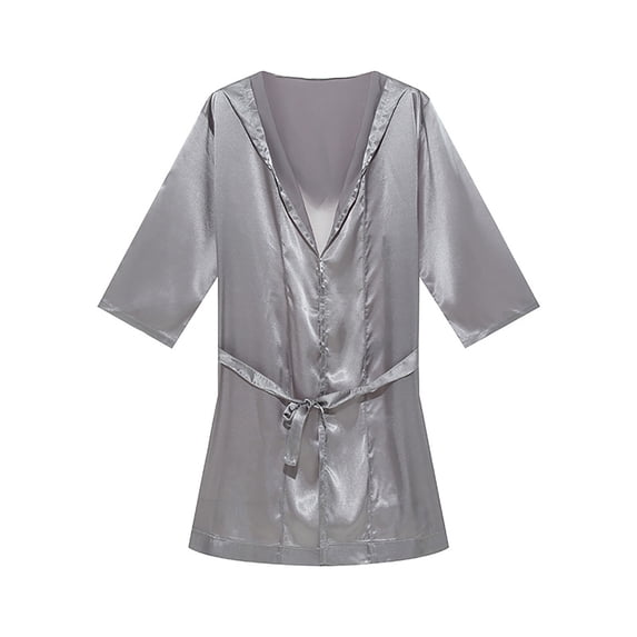 Wdfiry Men Silk Kimono Robe with Pocket Bathrobes for Men Summer Sleepwear Satin Mens Loungewear Long