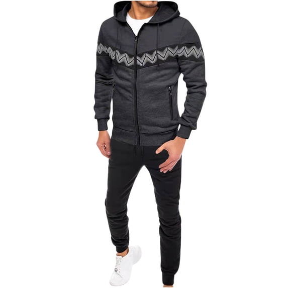 Wdfiry Men Track Suits 2 Pieces Set Full Zip Sweatsuit Men Hooded Tracksuit Athletic Sports Set