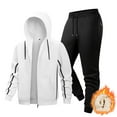 thumbnail image 1 of Wdfiry Men's 2 Piece Hoodies Sets Plus Size Winter Thick Fleece Lining Outfit Sets Drawstring Zipper Long Sleeve Hooded Jackets and Zipper Pockets Long Pants Sets, 1 of 6