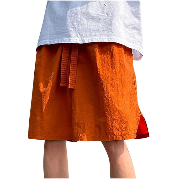 Ohufall Men's Athletic Shorts Plus Size Solid Color Summer Sports Breathable Holiday Beach Shorts Elastic Waist Drawstring Pockets Shorts