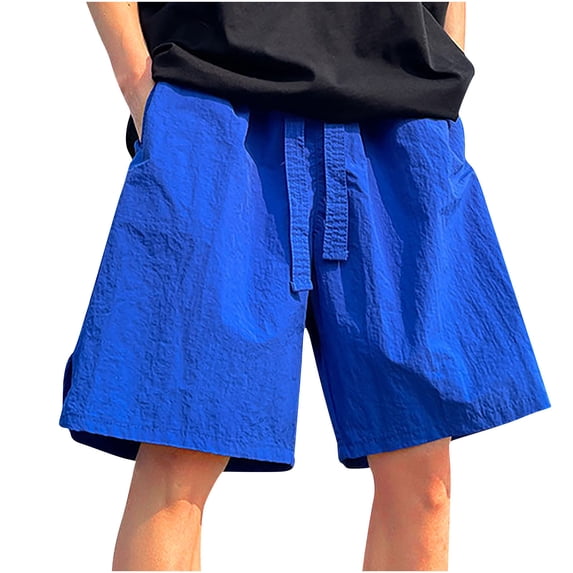 Ohufall Men's Athletic Shorts Plus Size Solid Color Summer Sports Breathable Holiday Beach Shorts Elastic Waist Drawstring Pockets Shorts