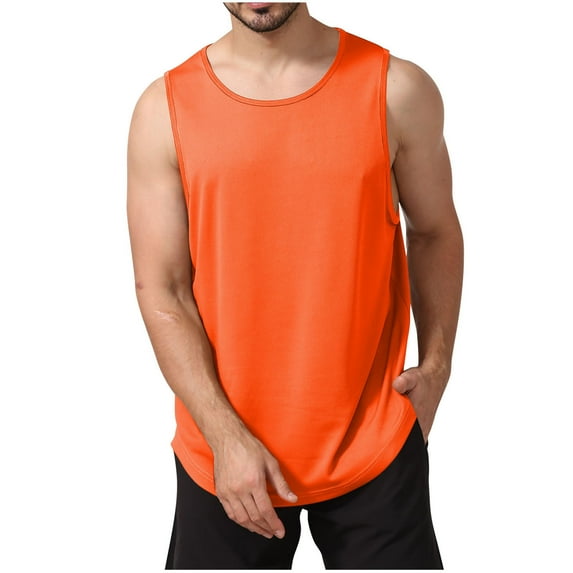 Ohufall Men's Big & Tall Workout Undershirts Summer Fashion Casual Solid Athletic Sport Sleeveless Round Neck Tank Top