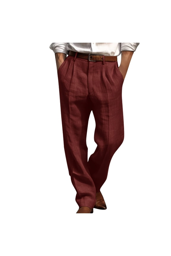 Men's Business Casual Pants Loose Straight Leg Pants With Double Pleated Front Pocket Trousers