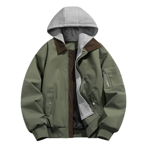 Wdfiry Men's Hooded Jackets Trendy Multi Color Splicing Plus Size Coats Casual Zip Up Long Sleeve Jackets with Multi Pockets