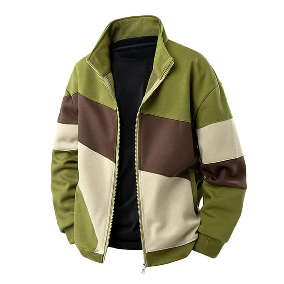 Wdfiry Men's Jackets Color Block Zip Up Big and Tall Sports Coats Plus Size Lightweight Pocket Long Sleeve Workout Jackets