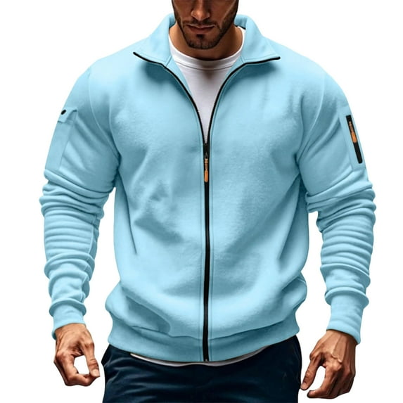 Wdfiry Men's Jackets Fleece Comfortable Casual Solid Color Long Sleeve Coats Zip Up Turn-down Collar Multi Pockets Jackets
