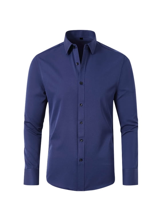 Men's Long Sleeve Dress Shirt Regular Fit Casual Button-Down Solid Turndown Collar Blouse Shirt