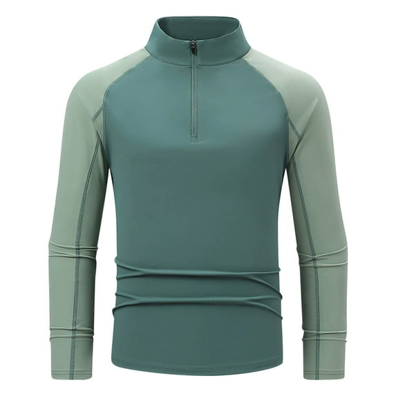 Wdfiry Men's Long Sleeve Tops Zipper Stand Collar Quick Dry Athletic Tshirts Lightweight Solid Color Plus Size Workout Shirts