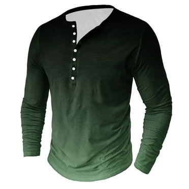 Wdfiry Men's Long Sleeves Henley Shirts Button Down Casual Slim Gradient T Shirt Soft Comfy Tops