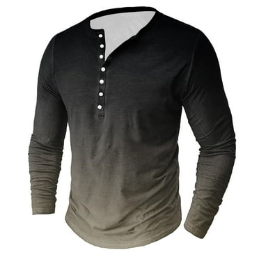 Wdfiry Men's Long Sleeves Henley Shirts Button Down Casual Slim Gradient T Shirt Soft Comfy Tops