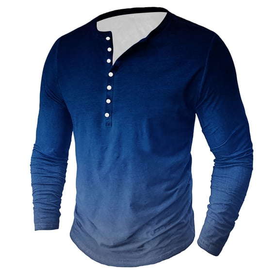 Wdfiry Men's Long Sleeves Henley Shirts Button Down Casual Slim Gradient T Shirt Soft Comfy Tops