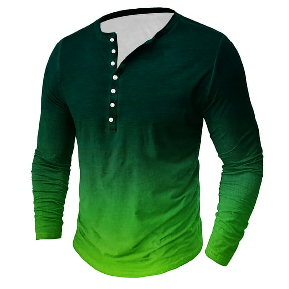 Wdfiry Men's Long Sleeves Henley Shirts Button Down Casual Slim Gradient T Shirt Soft Comfy Tops