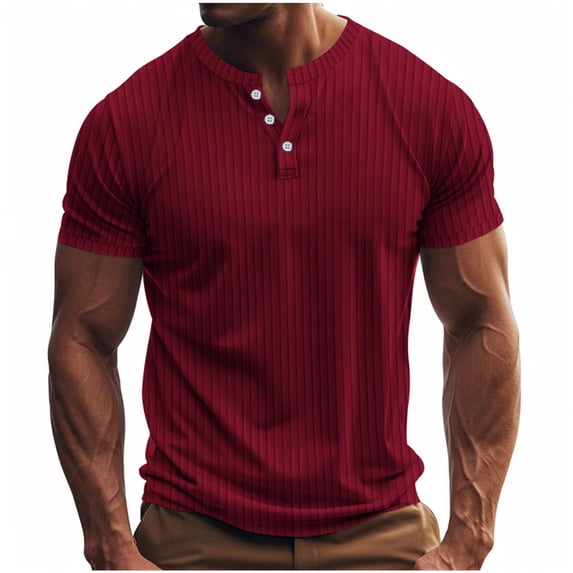 Ohufall Men's Loose Lapel Buttons Henley Shirts Casual Solid Color Turndown Collar Pullover Shirts Tops
