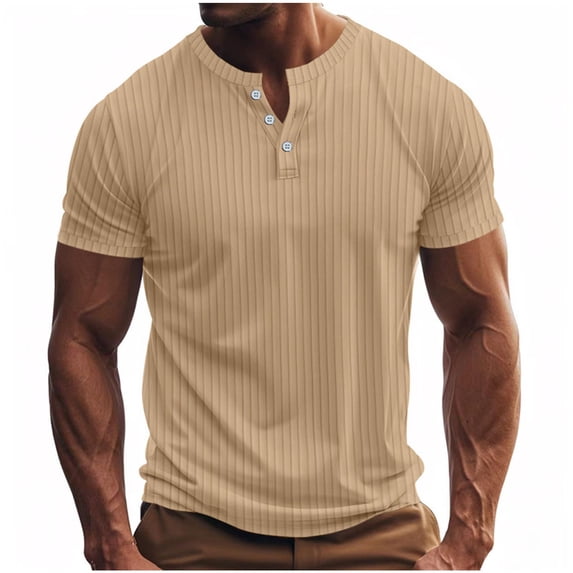Ohufall Men's Loose Lapel Buttons Henley Shirts Casual Solid Color Turndown Collar Pullover Shirts Tops