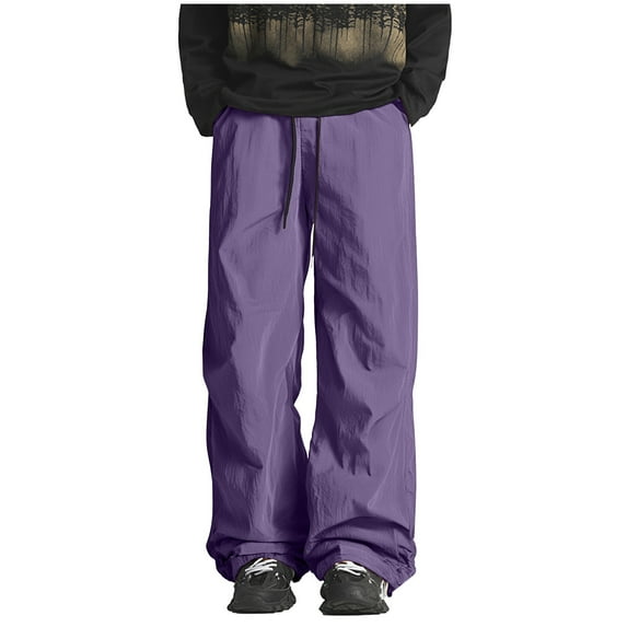 Wdfiry Men's Pants Plus Size Solid Color Waterproof Drawstring Pants Elastic Waist Casual Wide Leg Pants