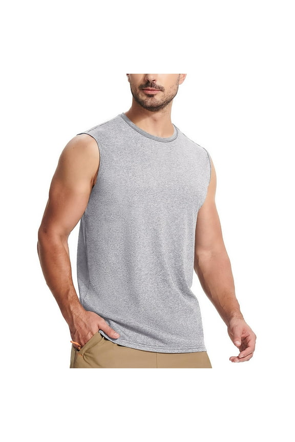 Men's Plus Size Sleeveless Tank Tops Solid Color Stretchy Slim-fitting Round Neck Fitness Sleeveless Muscle Shirts