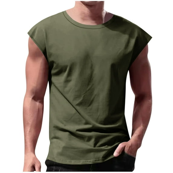 Ohufall Men's Plus Size Tank Tops Summer Casual Solid Color Sleeveless Crew Neck Cool Fashionable Top Stretchy Pullover Slim Fit Workout Undershirts