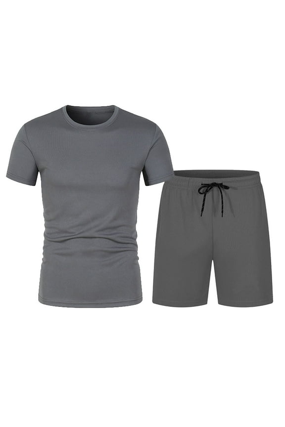 Men's Plus Size Workout Set Summer Tracksuit Sets Solid Casual Short Sleeve T Shirt and Shorts 2 Piece Outfits Fashion Cool Quick Dry Athletic Sets