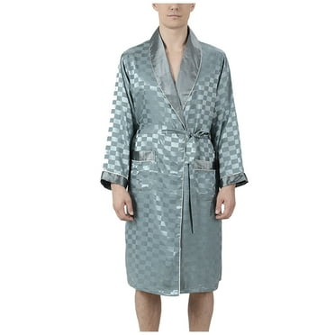 Wdfiry Men's Satin Kimono Robe Knee Length Lightweight SPA Summer Lounge Long Sleeve Silky Bath Robe Soft Bathrobe with Pockets
