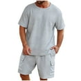 thumbnail image 1 of Ohufall Men's Short Sets 2 Piece Outfits Fashion Casual Short Sleeve Crewneck Shirt and Beach Shorts with Multi Pockets Mens Short Sets 2 Piece Outfits, 1 of 7