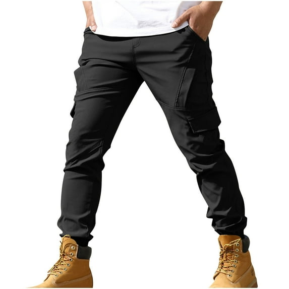 Wdfiry Men's Solid Color Cargo Pants Multi-pocket Lightweight Casual Pants Fashion Sports Outdoor Hiking Trousers Pants