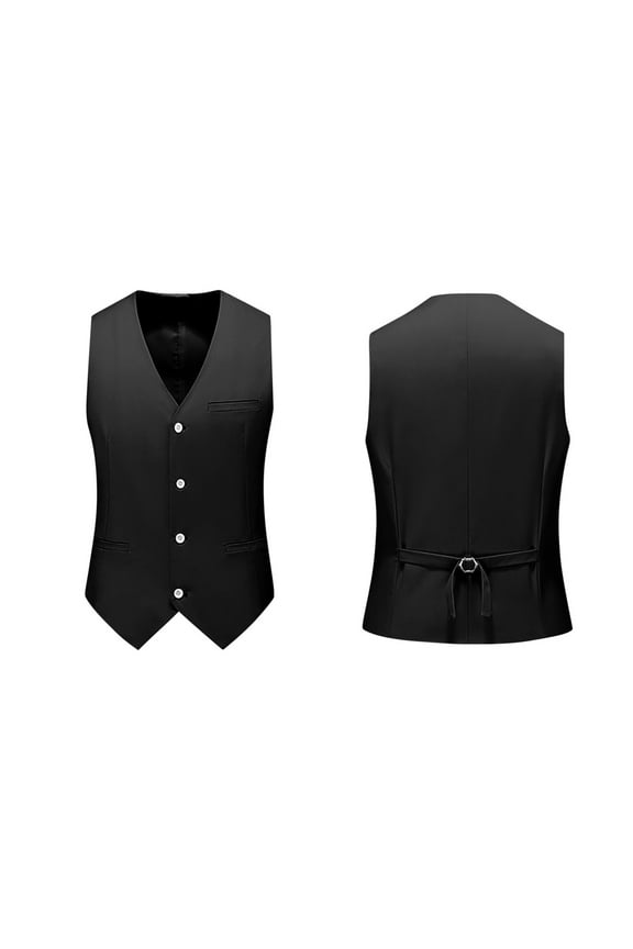 Men's Suit Vest Solid Color Business Formal Dress Waistcoat Vest with 3 Pockets for Suit or Tuxedo