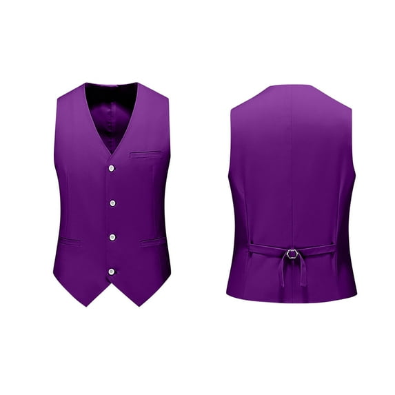 Wdfiry Men's Suit Vest Solid Color Business Formal Dress Waistcoat Vest with 3 Pockets for Suit or Tuxedo
