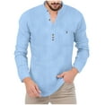 thumbnail image 1 of Wdfiry Men's T-shirts Plus Size Button V Neck Tops Solid Color Cotton Long Sleeve Fall Tops with Pockets, 1 of 9