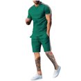 thumbnail image 1 of Ohufall Men's Tracksuits 2 Pieces Set Summer Workout Outfits 2025 Fashion Casual Short Sleeve Round Neck Shirts with Athletic Shorts, 1 of 6