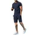thumbnail image 1 of Ohufall Men's Tracksuits 2 Pieces Set Summer Workout Outfits 2025 Fashion Casual Short Sleeve Round Neck Shirts with Athletic Shorts, 1 of 6
