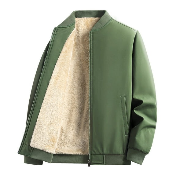 Wdfiry Men's Winter Jackets Casual Plus Size Pockets Fleece Lining Warm Coats Solid Color Long Sleeve Full Zip Jackets Outerwear