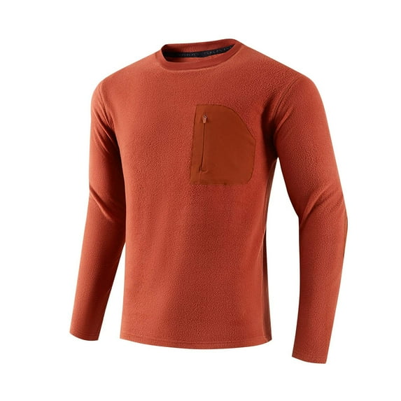 Wdfiry Men's Workout Tops Plus Size Crewneck Zipper Pockets Tops Solid Color Long Sleeve Basic Pullover Tshirt