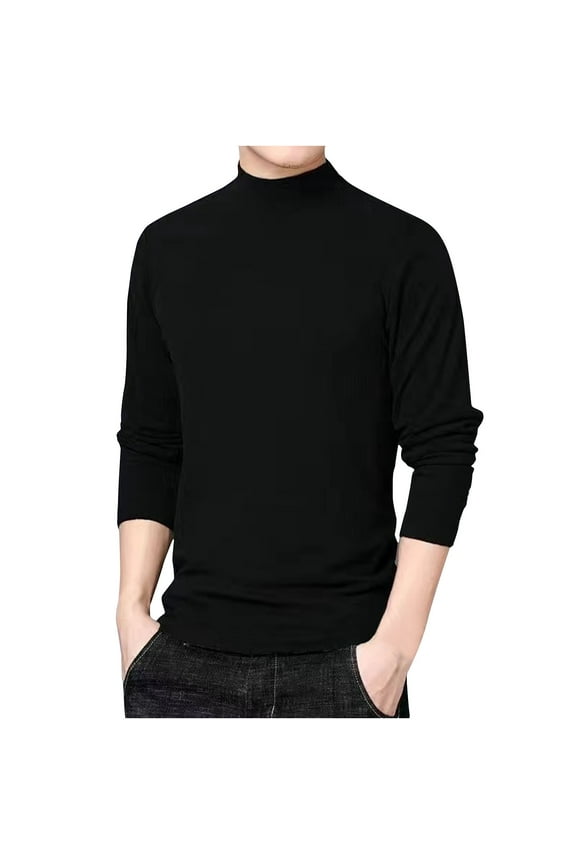 Men's and Big Men's Classic Tops Men Solid Turtleneck Casual Slim Fit Pullover Warm T-shirt Bottoming Shirt
