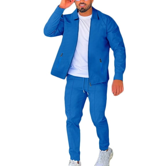 Wdfiry Mens 2 Pieces Sets Long Sleeve Lapel Jacket and Casual Pants Set with Pockets Zip-Up Tracksuit