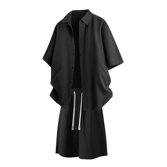 Wdfiry Mens Flowy Two Piece Sets Stretchy Button Down Shirts and Elastic Waist Drawstring Shorts Sets Lightweight Summer Sets