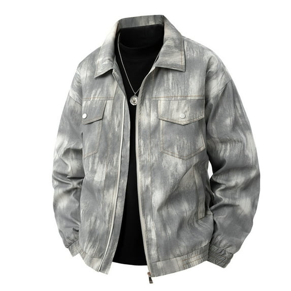 Wdfiry Mens Jackets Oversized Plus Size Multi Pockets Turn-down Collar Outerwear Full Zip Long Sleeve Casual Vintage Coats
