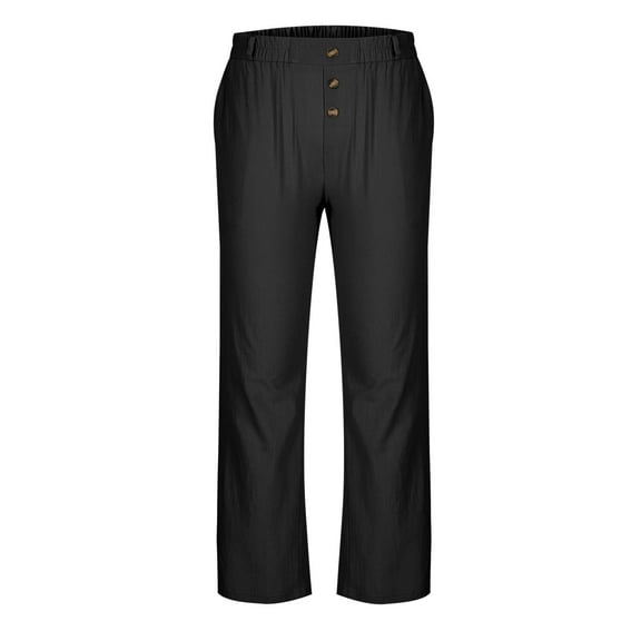 Wdfiry Mens Loose Fit Linen Pants Solid Color Button Pockets Wide Leg Trousers Lightweight Big And Tall Straight Tube Pants