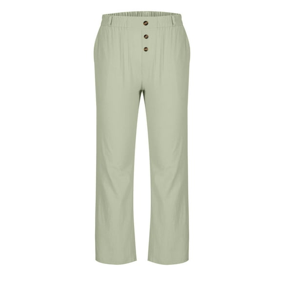 Wdfiry Mens Loose Fit Linen Pants Solid Color Button Pockets Wide Leg Trousers Lightweight Big And Tall Straight Tube Pants