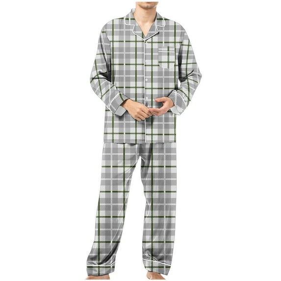 Wdfiry Mens Pajamas Set Cotton Pajamas Mens Long Sleeved Cotton Thin Plaid Plus Size Casual Wearable Housewear Suit Mens Pajamas
