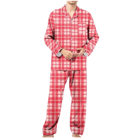 Wdfiry Mens Plaid Pajama Set, Soft Print Pajamas for Men, Lightweight Warm Sleepwear Nightwear 2 Piece Set