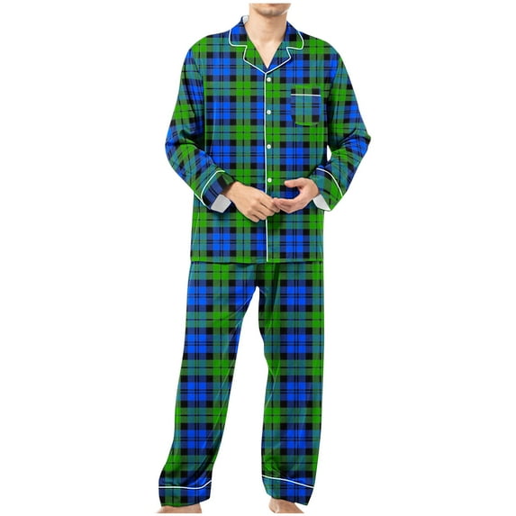 Wdfiry Mens Plaid Pajama Set, Soft Print Pajamas for Men, Lightweight Warm Sleepwear Nightwear 2 Piece Set