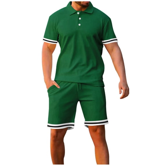Ohufall Mens Plus Size Outfits 2 Pieces Set Fashion Casual Short-Sleeve Lapel Shirts and Shorts Summer Solid Loose Tracksuit Sets for Men
