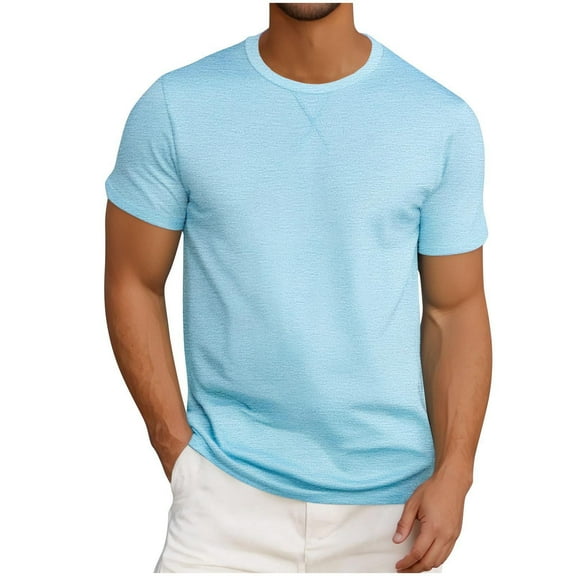 Ohufall Mens Plus Size Pullover Shirt Summer Fashion Casual Crewneck Tees Tops Solid Color Short Sleeve Blouses