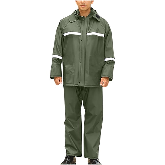Wdfiry Mens Rain Suits Lightweight Reusable Hiking Hooded Rain Coat Jacket with Pants For Outdoor Activities