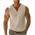thumbnail image 1 of Ohufall Men's Tank Tops Casual Button V-Neck Loose Summer Tanks Sleeveless Lightweight Solid Plus Size Shirts, 1 of 6
