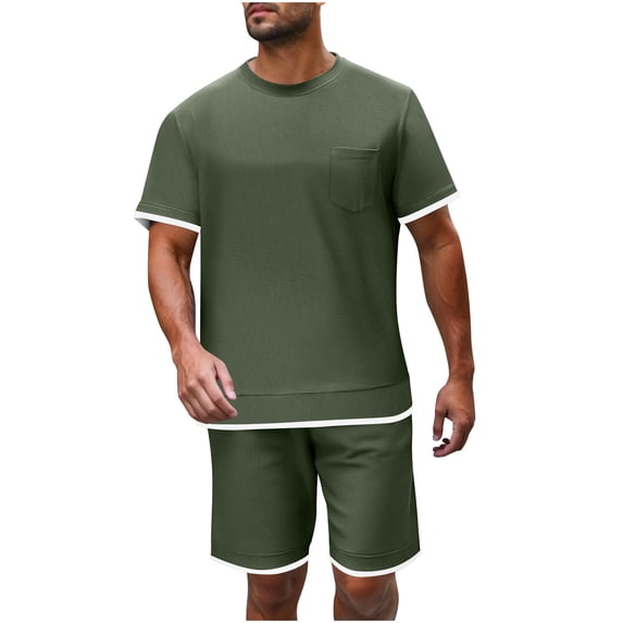 Ohufall Outfits for Men 2 Pieces Set Fashion Solid Casual Round Neck Tee Shirts with Shorts Summer Loose Brethable Outdoor Sport Sets